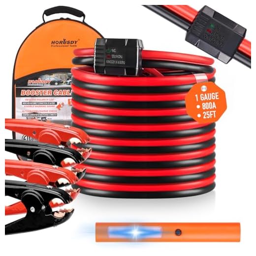 HORUSDY 25FT Jumper Cables, 1-Gauge 800A Heavy Duty Jumper Battery Cables 25 Ft Booster Jump Start, Reverse Polarity Protection - ETL Certified
