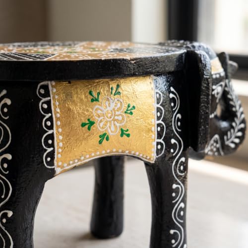 Image of JH Gallery Handcrafted & Hand-Painted Wooden Elephant Decorative Stool, Small Side Table for Living Room, Bedroom, Office & Home Decor, Multipurpose Accent Table (20 cm, 8 Inch)