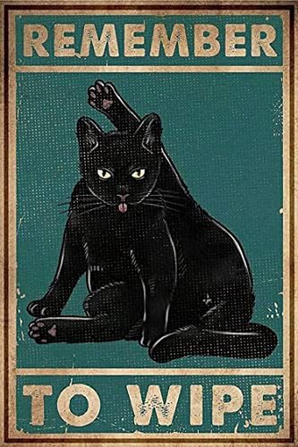 Remember to Wipe Cat Tin Sign Coffee Cats Print Black Cat Metal Poster Love Cats Vintage Metal Sign Cat Metal Poster Art Funny Cat Vintage Black Cat 8x12 Inch