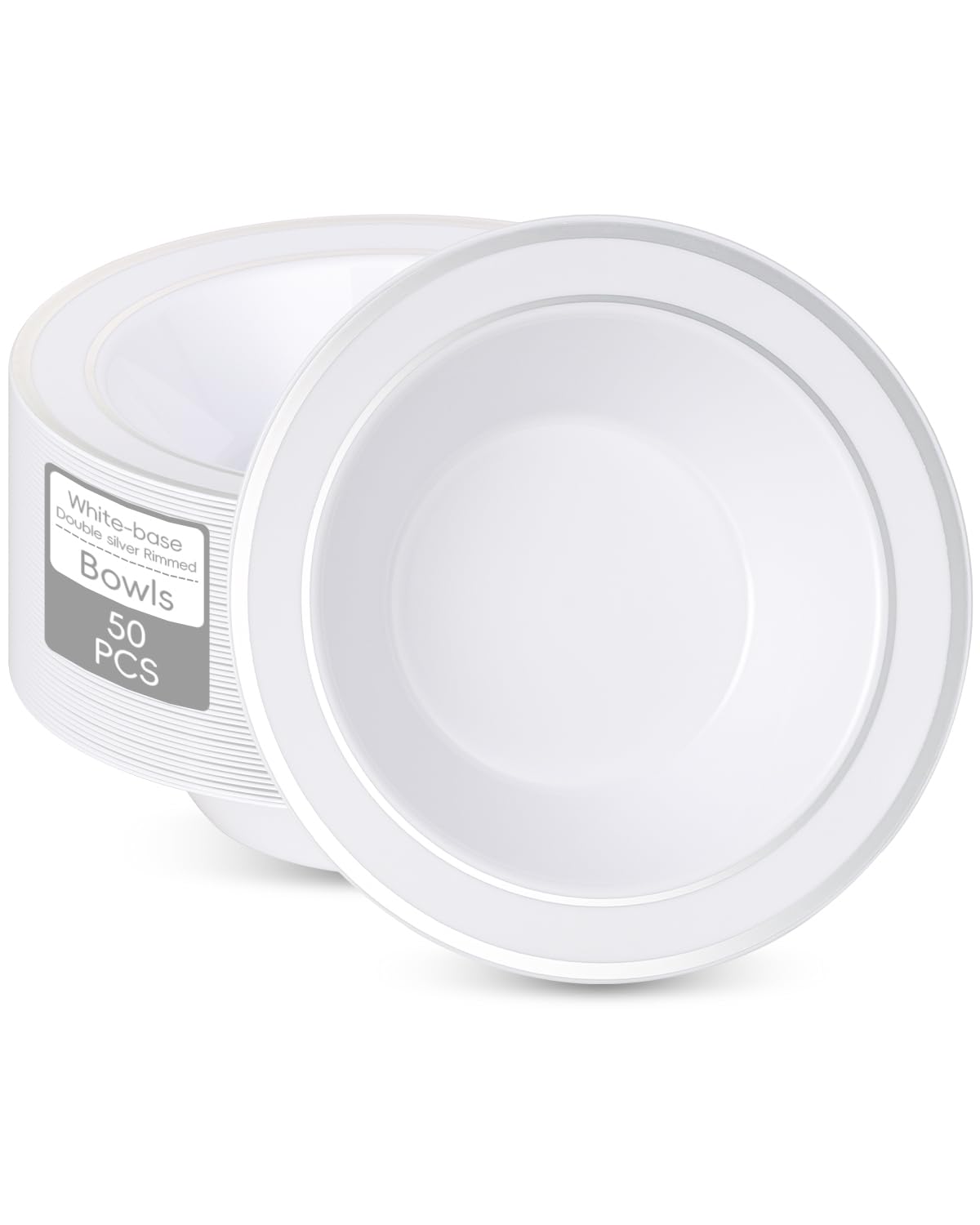 Disposable Soup Bowls with Silver Rim - 50 Pack -1 Disposable Soup Bowls with Silver Rim - 50 Pack -1
