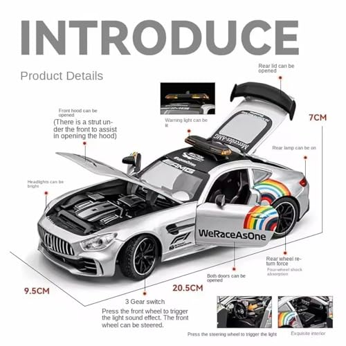Image of Magicwand 1:24 Scale Die-Cast AMG-GT3【Large】【Box Packing】 with 4 Openable Doors,Pull Back Action,Lights,Music【Police Red】【Pack of 1】