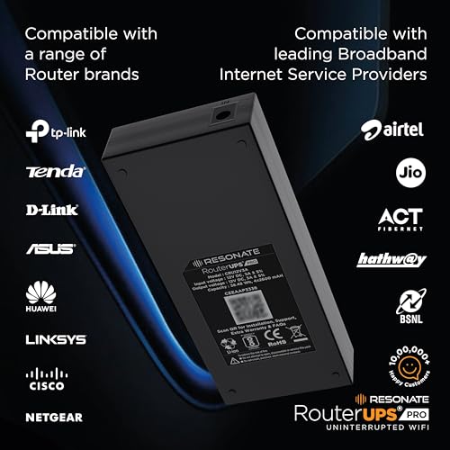 Image of Resonate RouterUPS Pro (100% Extra Backup) | 10400mAh Mini UPS Power Backup for 12V WiFi Router & Modem (Supports upto 3A) | Upto 8 Hrs with Multi-LED Indicator | Jio Fiber, Airtel Xstream Compatible