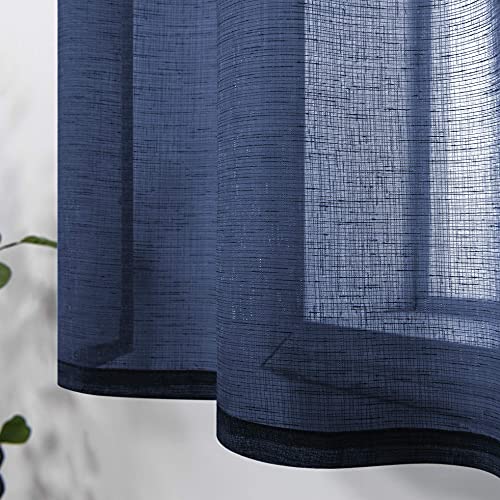 Image of KOUFALL Short Curtains for Bathroom Window,Sheer Cafe Curtains for Kitchen 36 Inch Length,Navy Blue