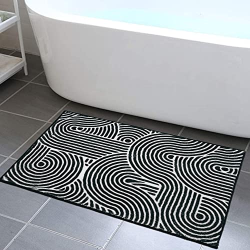 Seavish Bath Rugs For Bathroom Non Slip Small Bath Mat 18"X26" Black Bathroom Rugs Washable Rug Door Mat Geometric Bathroom Decor Abstract Rug For Bathroom Bedroom Kitchen Sink Tub #TOP3