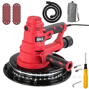 Bakaji Wandschuurmachine, plafondschuurmachine, gipsplaat, 800 W, vermogen 770-2100 rpm, automatische stofafzuiging met…