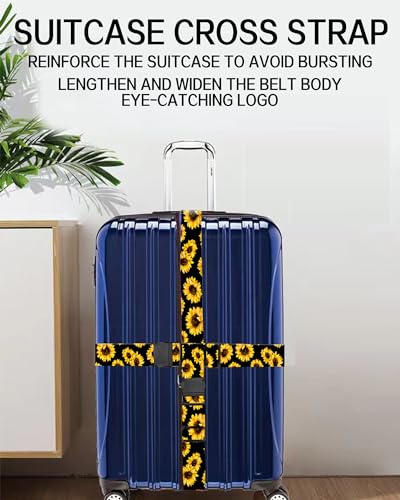 Image of Luggage Straps for Suitcases, Adjustable Travel Belt, Durable Wide Luggage Strap, Cute Suitcase Strap Identifiers with Buckle, Bag Straps for Luggage, Cute Sunflowers
