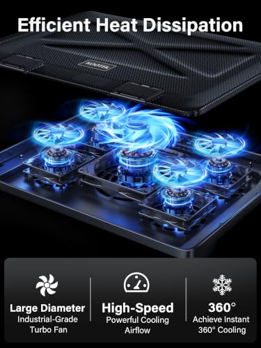 Image of Kootek Laptop Cooling Pad, Laptop Cooler with 5 Quiet Fans for 12 inch-17 inch Computer PC Notebook Gaming Laptop Fan, Height Adjustable Laptop Cooling Stand Laptop Accessories, Blue