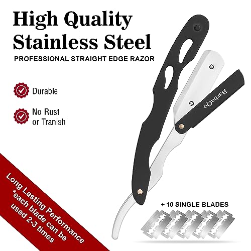 Straight Razor - Straight Razors for Men, BarbaQo Professional Barber Razor with 10 Sinlge Blades, 100% Stainless Steel Straight Razor for Close Shaving - Image 5