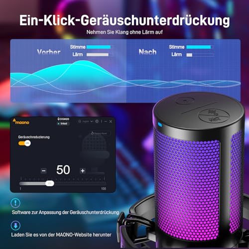 MAONO USB Gaming Mikrofon, Noise Cancellation Kondensator Microphone mit Mute, Gain, Monitoring, Pop-Filter für Streaming, Podcast, Twitch… – Ansicht 2