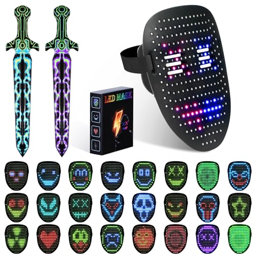 Led Mask,Halloween Led Mask Face Transforming with Gesture Sensing,Light up Masks for Adults and Kids,Digital Electronic Glowing DJ Mask for Adult Kid Led Lighted Halloween Mask,Cosplay Party