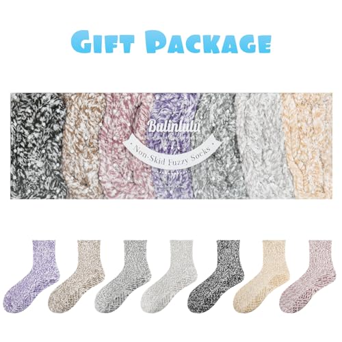 Image of Bulinlulu Fuzzy Socks with Grips Plush Sleep Cozy Winter Soft Hospital Fluffy Socks for Womens Mens Gifts