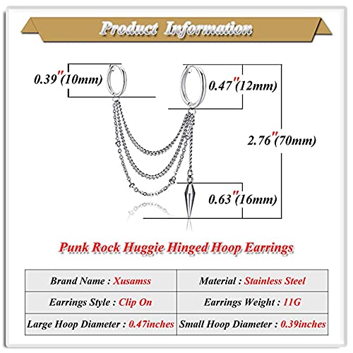 Xusamss Punk Jewelry Stainless Steel Huggie Hinged Earrings Spike Tassel Long Chain Dangle Drop Earrings2