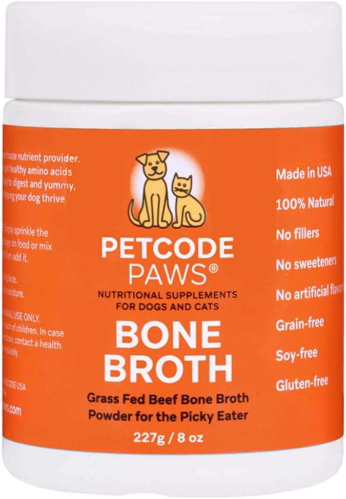 Grass-Fed Beef Bone Broth for Dog & Cat - Premium Collagen-Rich for Amino & Skin Health - Improve Your Pet Mealtime with Nutritious & Delicious Bone Broth Supplement - 8 oz