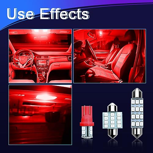 NTNEV 24PCS LED Interior Replacement Bulbs, Interior Car Lights, Dome Light LED Car Bulb Kit Set T10 31 mm 42 mm, Used for Map Dome Lights and License Plate Courtesy Lights Accessories (Red)