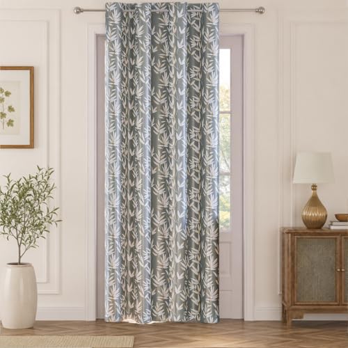 Image of HOKIPO Luxe Foliage Foil Printed Curtains 7 Feet Long 1 Panel, Slate Grey