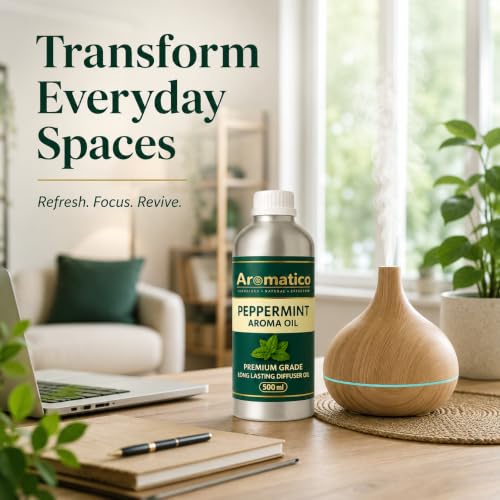 Image of AROMATICO Peppermint Diffuser Oil with Strong, Long-Lasting Aroma for Homes, Offices & Showrooms | Aromatherapy, Diffusers, Air Purifiers, Vaporizers - 500ML