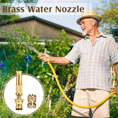 Image of Brass Water Spray Nozzle for 1 /2 Inch Hose Pipe, Adjustable High Pressure Spray Gun, Heavy Duty Push-Fit Nozzle for Car Wash, Bike Cleaning, Gardening and Window Cleaning