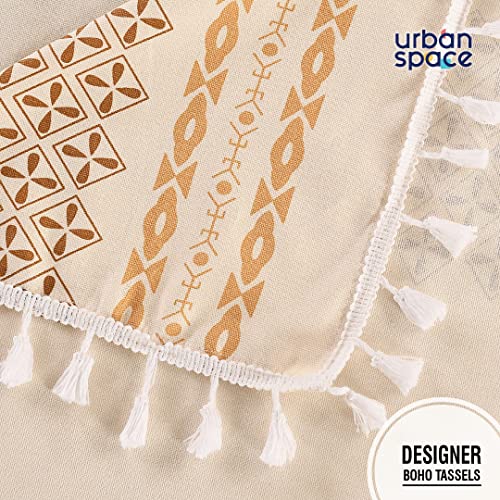 Image of Urban Space 100% Cotton Square Dining Table Cover, Printed Anti Skid Table Cloth for Dining /Center Table, for Upto 4 ft x 4 ft Table (Size - 48 inch x 48 inch - Square, G Border Taupe)