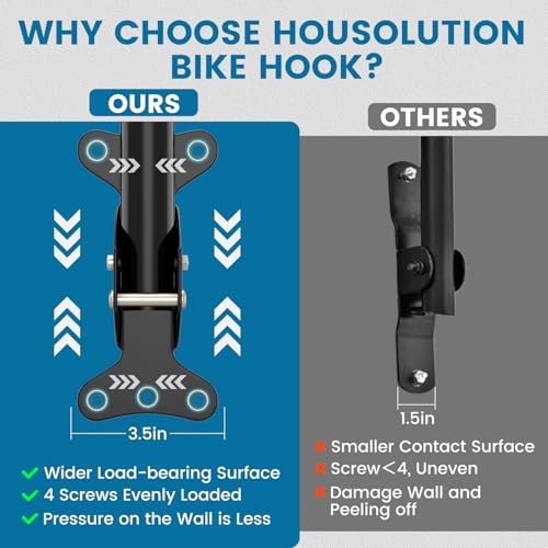 Image of Housolution Bike Wall Mount - [1 Pack] EVA Foam Padded up to 48.5 lbs, Carbon Steel, Valve Mechanism, Heavy-Duty Adjustable Bike Wall Hanger for Road, Mountain and Hybrid Bikes, Garage & Apartment