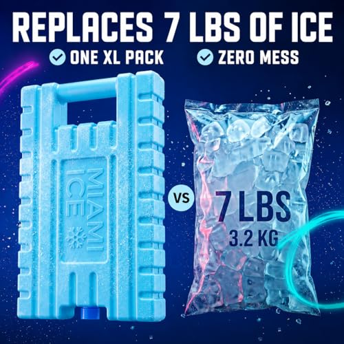 Image of Miami Ice Reusable XL Cooler Ice Pack (12 inchx9 inch) | Replaces 7 lbs of Ice, Stays Cold 24-48 Hours, BPA-Free, Built-in Handle, Large Frozen Ice Packs for Cooler