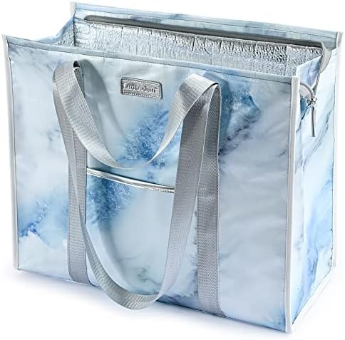 Ladbodun Insulated Grocery Bags With Zippered Top, Reusable Shopping Tote Cooler Bag Large Stand Up Food Carrier Delivery For Groceries Thermal Hot Or Cold Frozen Foods For Camping Travel xl 1Pack
