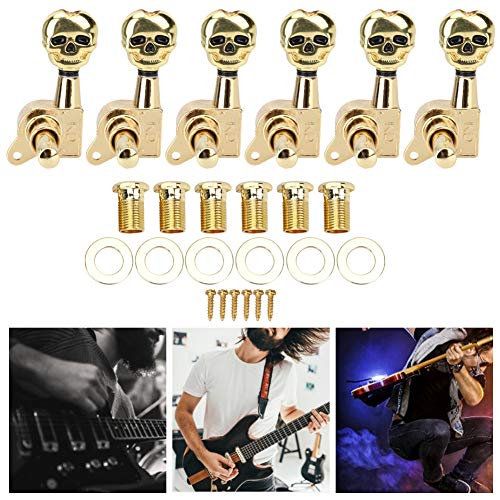 AKLOSIPY Chevilles de Réglage en Forme de Crâne doré, 6 Pièces, pour Guitare et Basse électrique, Accordeurs de Cordes de Tête de Machine avec Unique