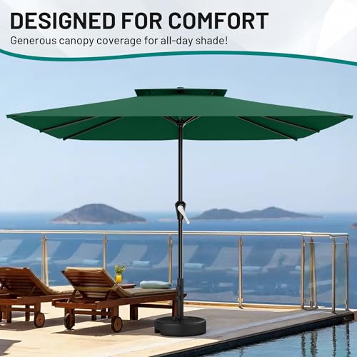 Image of AreShark 8'x10' 2 Tiers Rectangular Patio Umbrella - Outdoor Umbrella Waterproof UV Protection, Market Table Umbrella w /Crank for Pool, Backyard, Deck(Dark Green)