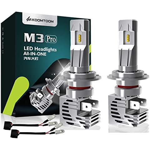 KOOMTOOM OEM Size LED Bulbs H7 Headlight Bulb ZES LED Chip Hi Lo Beam All-in-One Plug-N-Play LED Headlight Bulbs/Fog Lights/DRL 55W 12000LM 24V 1YR Warranty Cover