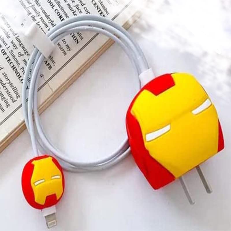 Image of Cartoon 3D Design Protective Charger Case Compatible with Apple 20W Adapter iPhone, iPad, AirPods Premium Silicon Cartoon Charger Case Iron Man [Adapter and Cable NOT Included]