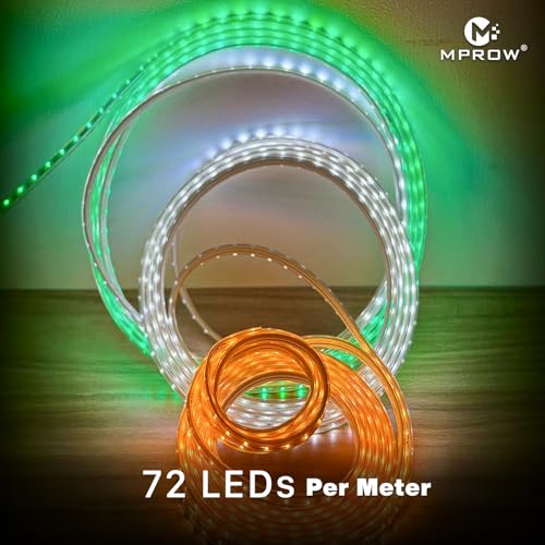 Image of MPROW 10 Meter LED Rope Light | 120 LEDs /Meter Waterproof Strip Light | Cove Light for False Ceiling, Diwali, Balcony & Indoor Decoration (Orange /White /Green, 12)