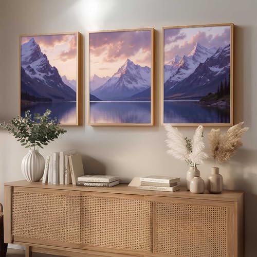 Image of kotart Big Aesthetic Mountains View Wall Art Paintings | Lake View Framed Painting | Nature Art Vastu Frames for Living Room Bedroom Wall Decor Set Of 3 (19X25 inch)