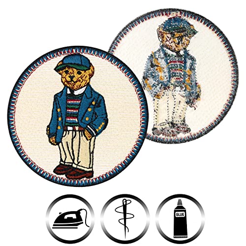 Image of Teddy Bear Sticker Embroidered Patch Teddy in Suit | Children Toys Emblem for All Fabrics | Iron-on Patch for Children Clothes | Repair Clothing Patches | 2.95x2.95 in