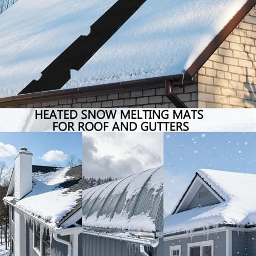 Electric Heated Snow Melting Mats for Roof Gutters, Anti-Slip Winter De-Icing Mats with Power Cord, Outdoor Heat Mats for Safe Walkways, Stairs & Decks