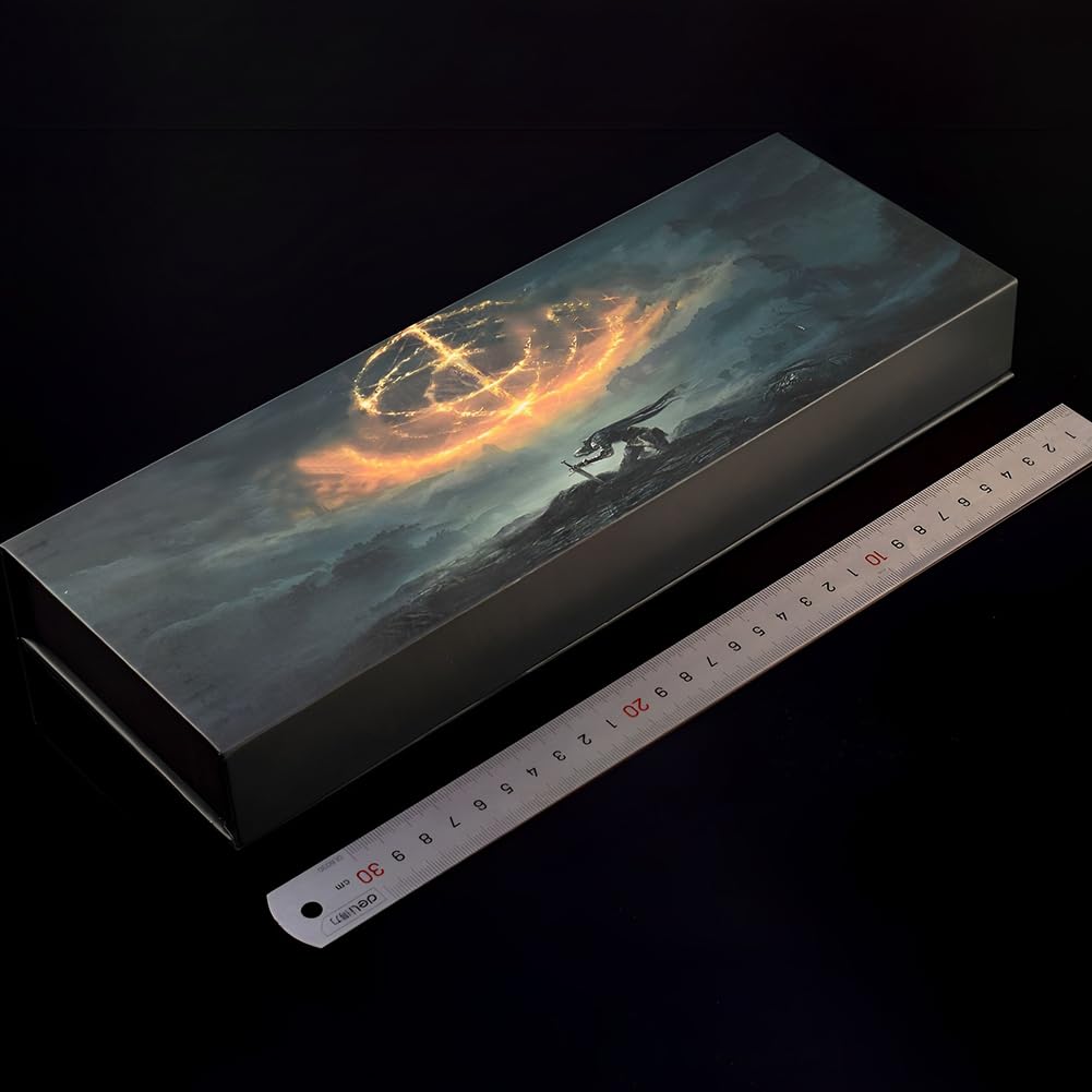 Huadafun Juego Lanza sagrada de Elden Mohgwyn de 30 cm/11,8 pulgadas de metal marcial con soporte de exhibición caja de regalo colección de accesorios de cosplay adornos de escritorio