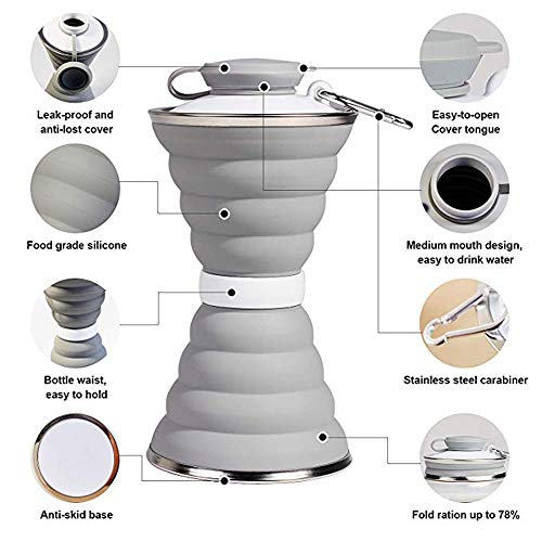 collapsible water bottle camping cup with carabiner reuseable silicone foldable leak proof portable sports travel water bottles for outdoor travel gym hiking bpa free cycling cups with carabiner