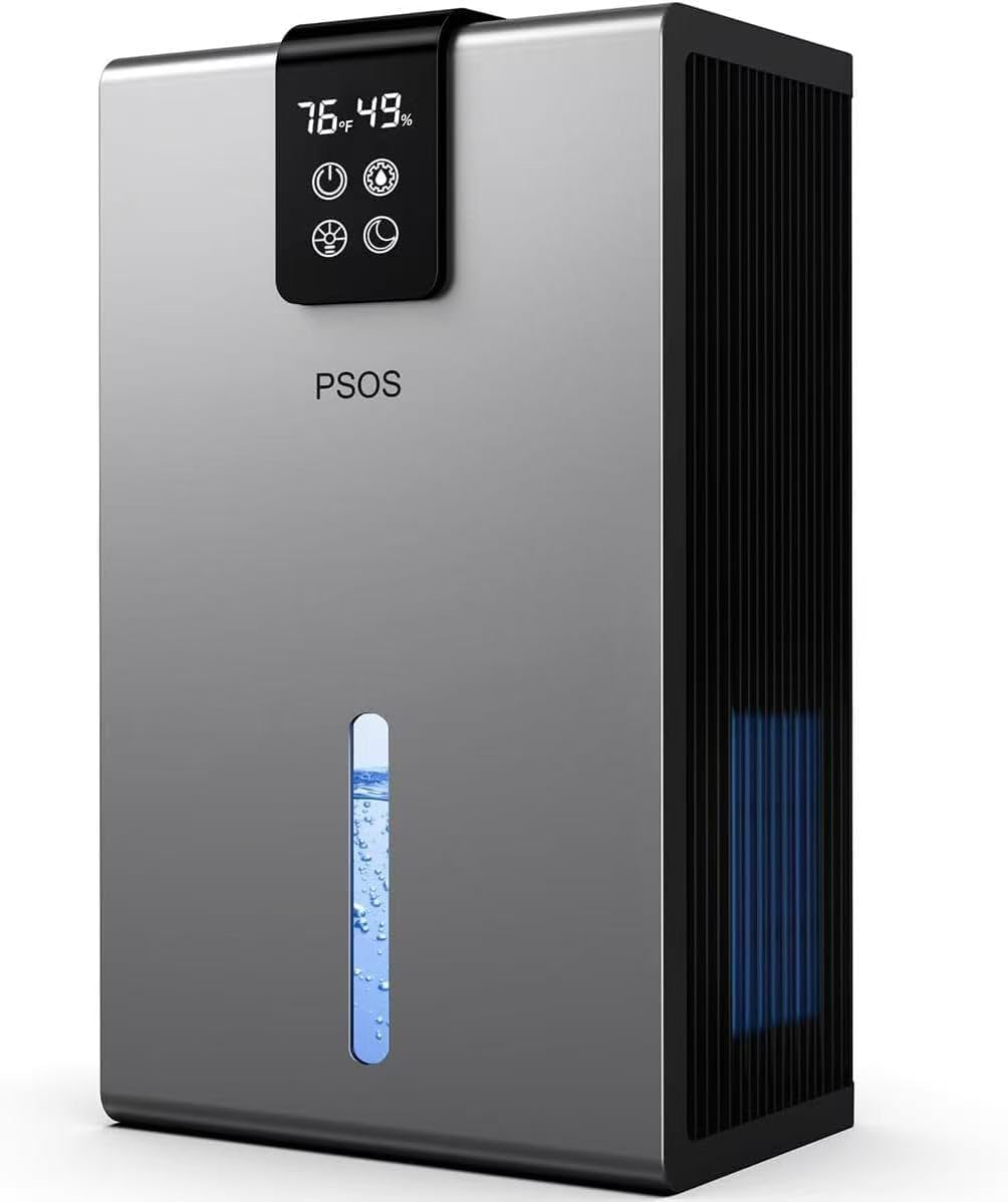 Photo 1 of PSOS Dehumidifier, Dehumidifiers for Home, 98 OZ Water Tank, (1000 sq.ft) Quiet Dehumidifier for Basement Bathroom Bedroom with Humidity Display, Auto Shut Off, Relaxing 7 Color Ambient Light(Gray)