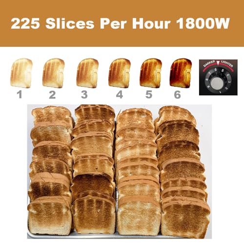 Image of Commercial Grade 4 Slice Toaster 225 Slices /Hour 1800W Extra Wide Slot 1.57 inch High Lift Lever 6-Shade Settings Heavy Duty for Restaurant Bagels,muffin,Tray, Bread, Breakfast, Texas Toast