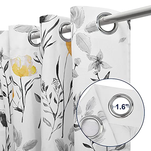 Vertkrea Yellow Flower Watercolor Window Curtains, Yellow And Gray Floral Curtains, Yellow And White Grommet Drapes For Bedroom Living Room Kitchen Bathroom Nursery, Set Of 2 Panels, 52 X 63 Inches #TOP4