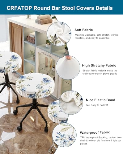 Image of CRFATOP 4 Pack Waterproof Bar Stool Covers Round Seat Slipcover,L,12 | 15-18 In Stretch Counter Cushion Protector, Washable, Pet Friendly, for Bar Kitchen Living Room Decor, No Cushion or Pad