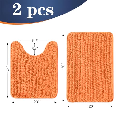 Image of OLANLY Bathroom Rugs Sets 2 Piece, Soft Absorbent Chenille Bath Mats and U-Shaped Contour Toilet Mat Area Rug Set, Machine Washable Bath Carpet, Home Decor Accessories(30 inchx20 inch+24 inchx20 inch, Orange)