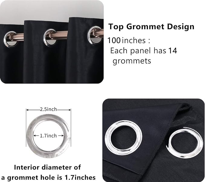Image of GYROHOME Extra Wide Blackout Curtain for Sliding Glass Door, Faux Silk Blackout Curtains Fully Lined Solid Window Treatment Drapes (1Panel,100x120inch,Black)