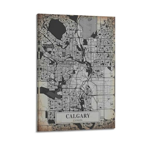 Carte du grunge de Calgary affiche vintage haut de gamme art mural moderne sur toile
