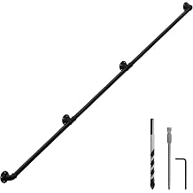 HouseAid 10FT Industrial Pipe Wall Handrail, Farmhouse Stairway Railing with 1-1/4 Inch Diameter Pipe, Vintage Style Stairs Handrail, Wall Mounted, Matte Black