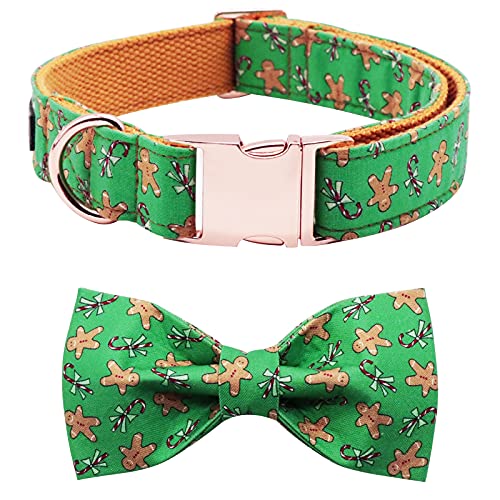 Lionet Paws Dog Collar with Bow Tie - Soft Comfortable Adjustable Christmas Collars with Metal Buckle for Small Dogs and Cats, Neck 8-12 Inches