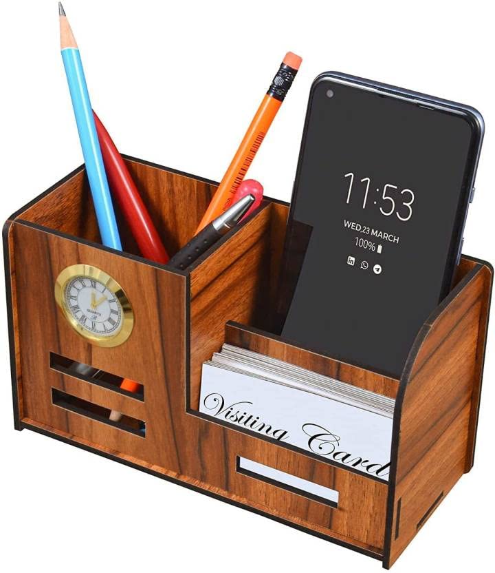 Caja De Almacenamiento De Madera Para Bolígrafos, Organizador De Escritorio Multifuncional, Organizador De Escritorio, Soporte Para El Hogar, La Oficina Y La Escuela, Color White Maple