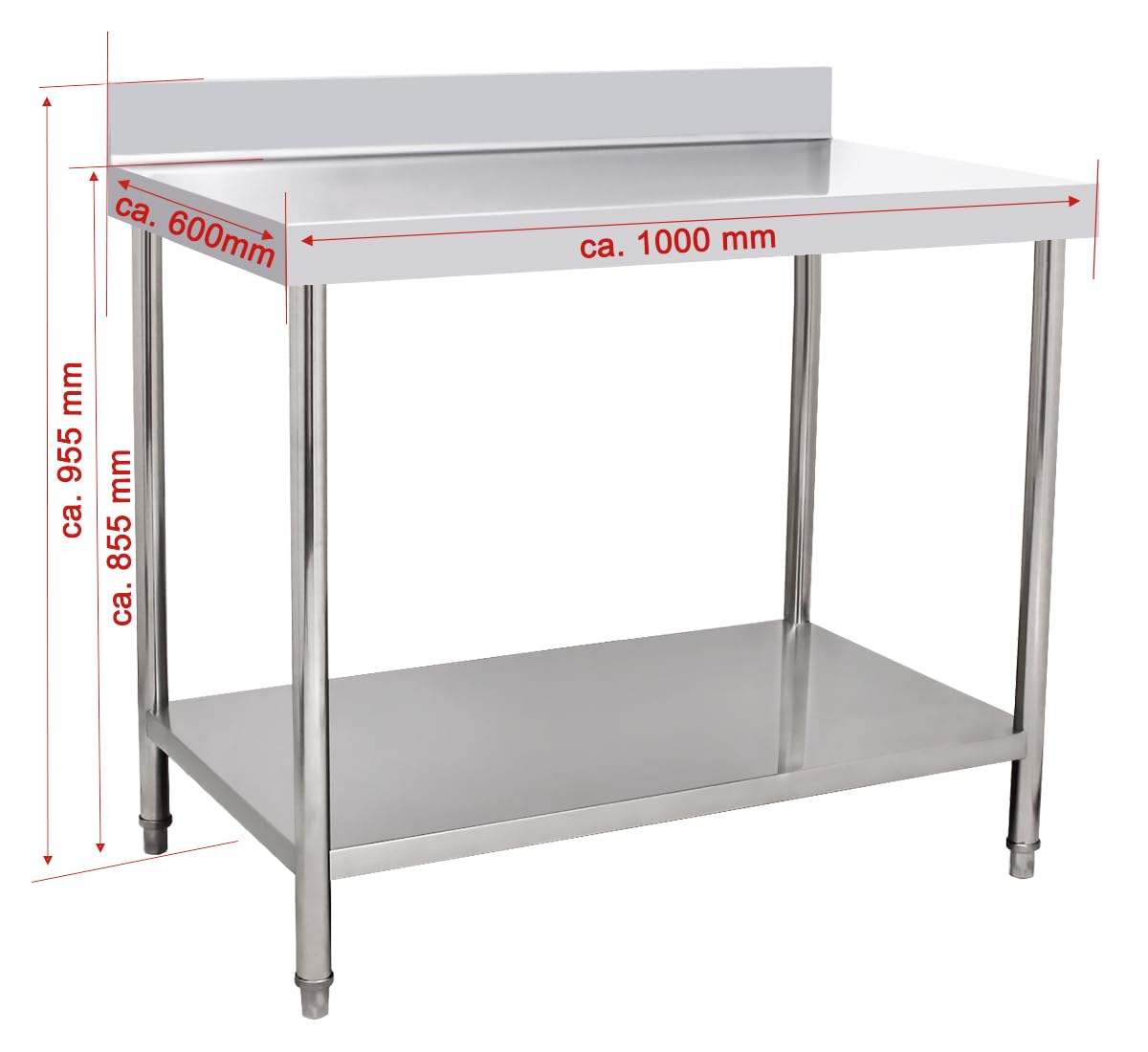 Beeketal 'BA100A' Gastro Edelstahl Arbeitstisch 100 x 60 cm mit Aufkantung, Tisch bis 100 kg belastbar, Profi Gastro Küchentisch mit großer Ablagefläche und justierbaren Füßen