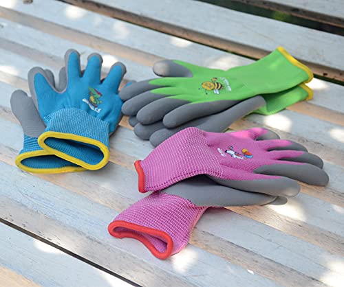 Kdk Ages 5-7 Kids Gardening Gloves,Yard Work Gloves For Toddlers, Youth, Girls, Boys, Childrens, Soft Safety Rubber Gloves (Xxs Age 5-7, 3 Pairs Green, Blue&Pink) #TOP2