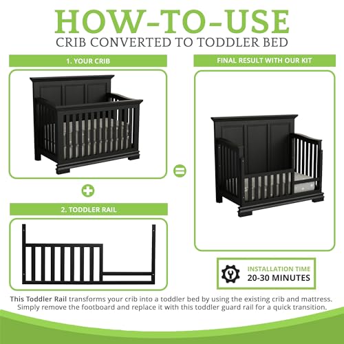 Image of Toddler Bed Safety Guard Rail for Oxford Baby, Soho, Ozlo & Avalon Baby Convertible Cribs - Solid Wood Rail for Toddler Bed Conversion - Safety Rails for Children (Black Iron, Option 1)