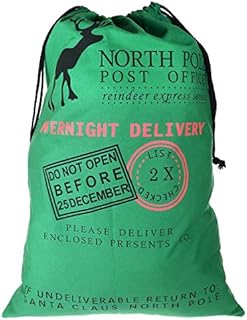 TRIXES Santa Sack Green, Christmas Reindeer, Post Office, Draw String Present Bag Sack, Xmas Present Sack for Kids, Festive Gift, Christmas Bag for Presents