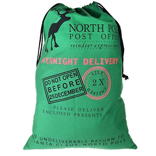 Large Green Christmas Stocking Santa Sack/Bag, 99cm x 70cm - Perfect for Xmas Presents, Great for Kids/Adults Complete with Drawstring Top, Can be Self Personalised - By TRIXES